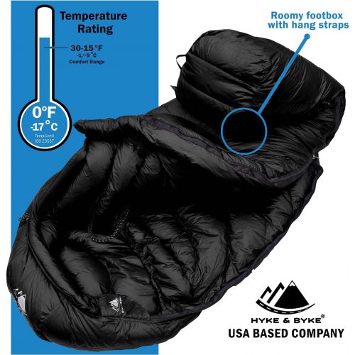  [아마존베스트]Hyke & Byke Snowmass 0 Degree F 650 Fill Power Hydrophobic Down Sleeping Bag with ClusterLoft Base - Ultra Lightweight 4 Season Men’s and Women’s Mummy Bag Designed for Cold Weathe