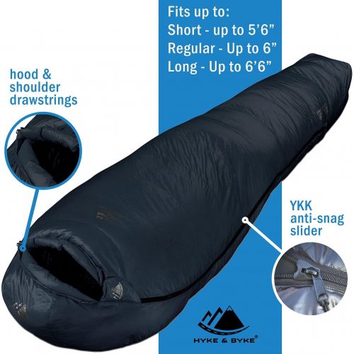  [아마존베스트]Hyke & Byke Quandary 15 Degree F 650 Fill Power Hydrophobic Down Sleeping Bag with ClusterLoft Base - Ultra Lightweight 3 Season Men’s and Women’s Mummy Bag Designed for Backpackin