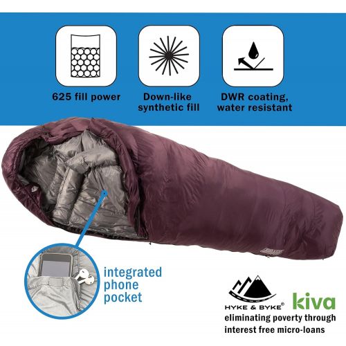  Hyke & Byke Katahdin Hiking & Backpacking Sleeping Bag - 4 Season, 625FP Ultralight Sleeping Bag - Water Resistant