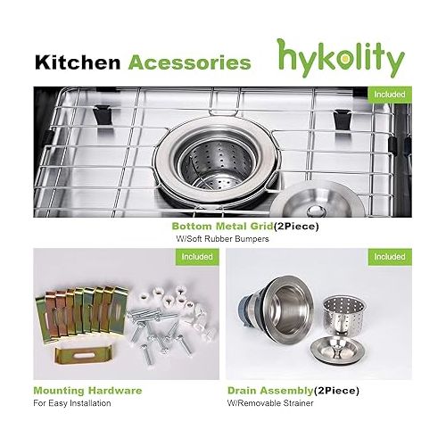  hykolity 33-inch Undermount 50/50 Double Bowl 16 Gauge Stainless Steel Kitchen Sink