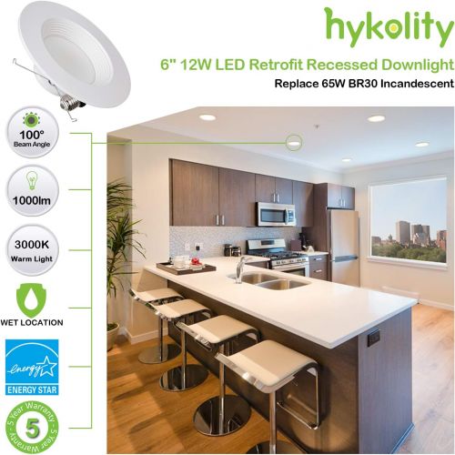  [아마존 핫딜]  [아마존핫딜]Hykolity 12 Pack 5/6 Inch LED Recessed Downlight Retrofit, 12W LED Can Light Bulb, Baffle Trim, 1000lm 3000K Warm White LED Recessed Ceiling Light, CRI90, Damp Rated, Dimmable, ETL