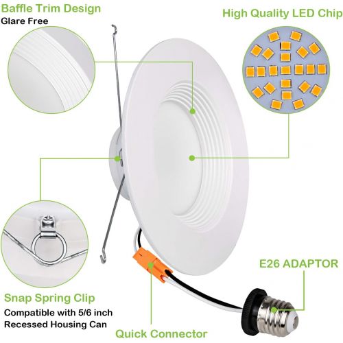  [아마존 핫딜]  [아마존핫딜]Hykolity 12 Pack 5/6 Inch LED Recessed Downlight Retrofit, 12W LED Can Light Bulb, Baffle Trim, 1000lm 3000K Warm White LED Recessed Ceiling Light, CRI90, Damp Rated, Dimmable, ETL