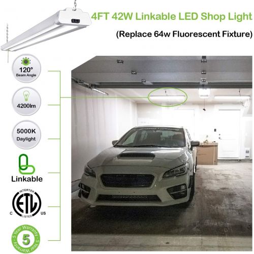  [아마존 핫딜] [아마존핫딜]Hykolity 5000K LED Shop Light Linkable, 4FT Daylight 42W LED Ceiling Lights for Garages, Workshops, Basements, Hanging or FlushMount, with Plug and Pull Chain, 4200lm, ETL- 4 Pack