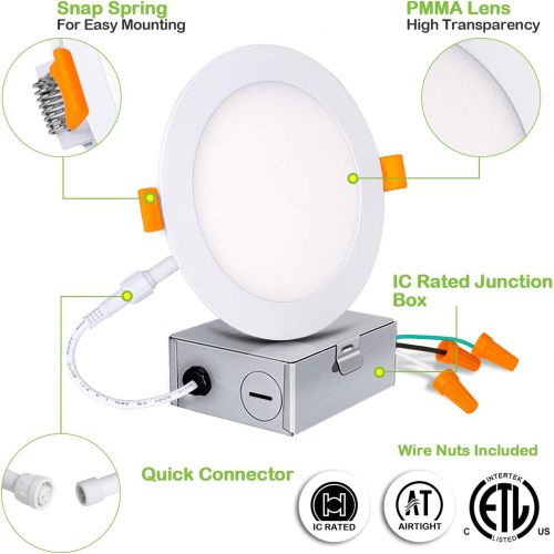  [아마존핫딜][아마존 핫딜] Hykolity 6 Inch LED Recessed Lighting with Junction Box, Smooth Trim, 12 Pack, 12W= 100W, 3000K Warm White, 850lm Dimmable Wafer Light, Canless Soffit Lighting for Shallow Ceiling,