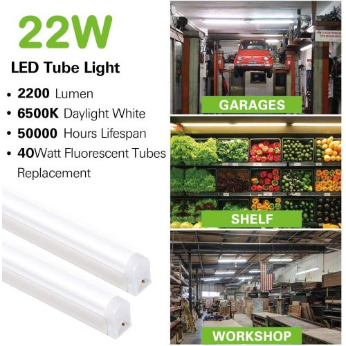  [아마존 핫딜] Hykolity Integrated LED T5 Single Light Fixture, 4FT, 22W, 2200lm, 6500K, Linkable LED Shop Light Ceiling Tube, Corded Electric with Built-in ON/Off Switch (6 Pack)