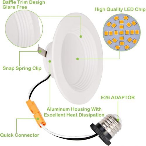  [아마존 핫딜] Hykolity 12 Pack 4 Inch LED Recessed Downlight Dimmable, Baffle Trim, CRI90, 9W=65W, 600lm, 5000K Daylight LED Recessed Retrofit Can Light, Damp Rated, ETL Listed