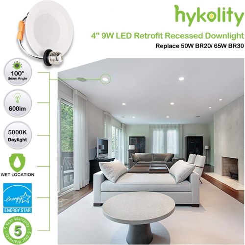  [아마존 핫딜] Hykolity 12 Pack 4 Inch LED Recessed Downlight Dimmable, Baffle Trim, CRI90, 9W=65W, 600lm, 5000K Daylight LED Recessed Retrofit Can Light, Damp Rated, ETL Listed