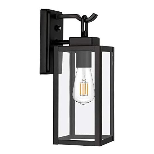  [아마존 핫딜] Hykolity Outdoor Wall Lantern with Dusk to Dawn Photocell, LED Bulb Included, Matte Black Wall Light Fixtures, Architectural Wall Sconce with Clear Glass Shade for Entryway, Porch,