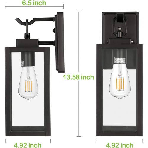  [아마존 핫딜] Hykolity Outdoor Wall Lantern with Dusk to Dawn Photocell, LED Bulb Included, Matte Black Wall Light Fixtures, Architectural Wall Sconce with Clear Glass Shade for Entryway, Porch,