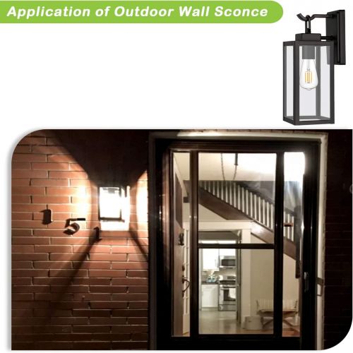  [아마존 핫딜] Hykolity Outdoor Wall Lantern with Dusk to Dawn Photocell, LED Bulb Included, Matte Black Wall Light Fixtures, Architectural Wall Sconce with Clear Glass Shade for Entryway, Porch,
