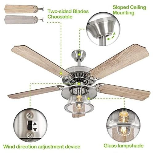  [아마존베스트]Hykolity 52 Inch Indoor Oil-Rubbed Bronze Ceiling Fan With Light Kits and Remote Control, Classic Style, Lifetime Motor Warranty, Reversible Blades, ETL for Living room, Bedroom, Basement