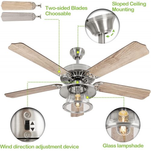  [아마존베스트]Hykolity 52 Inch Indoor Oil-Rubbed Bronze Ceiling Fan With Light Kits and Remote Control, Classic Style, Lifetime Motor Warranty, Reversible Blades, ETL for Living room, Bedroom, Basement