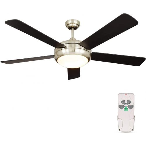  [아마존베스트]Hykolity 52 Inch Indoor Brushed Nickel Ceiling Fan with Dimmable Light Kit and Remote Control, Modern Style, Lifetime Motor Warranty, Reversible Blades, ETL for Living room, Bedroom, Baseme