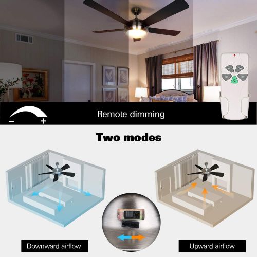  [아마존베스트]Hykolity 52 Inch Indoor Brushed Nickel Ceiling Fan with Dimmable Light Kit and Remote Control, Modern Style, Lifetime Motor Warranty, Reversible Blades, ETL for Living room, Bedroom, Baseme