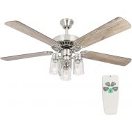 [아마존베스트]Hykolity 52 Inch LED Indoor Brushed Nickel Ceiling Fan with Light Kit (Bulb included), Brown 3 Lights Ceiling Fan with Reversible Blades & Pull Chains for Living room, Bedroom, Kitchen, Gar