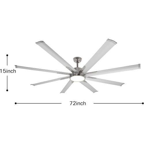  Hykolity 72 Inch Damp Rated Industrial DC Motor Ceiling Fan with LED Light, Reversible Motor and Blade, ETL Listed Indoor Ceiling Fans for Kitchen Bedroom Living Room Basement, 6-Speed Remo