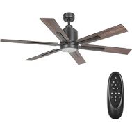 Hykolity 60 Inch DC Motor Farmhouse Ceiling Fan with Lights Remote Control, Reversible Motor and Blades, ETL Listed Industrial Indoor Ceiling Fans for Kitchen, Bedroom, Living Room