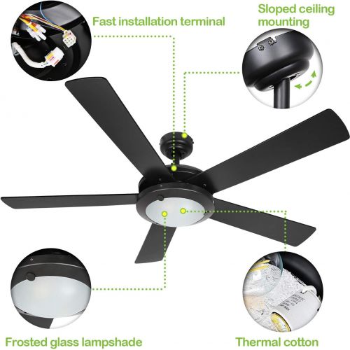  Hykolity 52 Inch Modern Style Indoor Ceiling Fan with Dimmable Light Kit and Remote Control, Reversible Motor, ETL for Living room, Bedroom, Basement, Kitchen, Garage