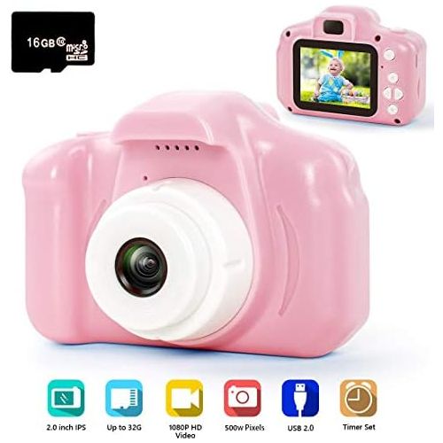  [아마존베스트]Hyleton hyleton Digital Camera for Kids, 1080P FHD Kids Digital Video Camera Camcorder for 3-10 Years Girls Gift with 16GB SD Card & 2 Inch IPS Screen (Pink)