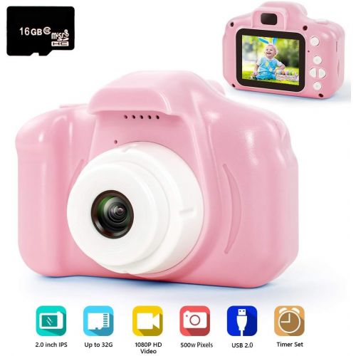  [아마존베스트]Hyleton hyleton Digital Camera for Kids, 1080P FHD Kids Digital Video Camera Camcorder for 3-10 Years Girls Gift with 16GB SD Card & 2 Inch IPS Screen (Pink)