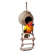 Hypeety Natural Coconut Hideaway Birds Toys Decorative Bird Nest Cage House with Ladder