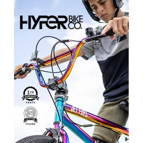  Hyper BMX Bike 20 Inch, Single Speed, Front and Rear Sprockets, Steel BMX Frame. 360 Handlebar Rotation. Park Ready Bicycle for Kids. Jet Fuel Finish