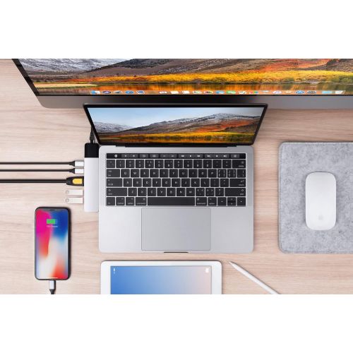  HyperDrive USB C Hub, Sanho Type C Multi-port Adapter for MacBook Pro 2018 2017 2016, Dual 6in2 Thunderbolt USB-C Dongle w Gigabit Ethernet, 40Gbs C-USB 100W, 5Gbs Type-C w 60W P