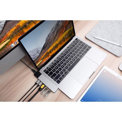  HyperDrive USB C Hub, Sanho Type C Multi-port Adapter for MacBook Pro 2018 2017 2016, Dual 6in2 Thunderbolt USB-C Dongle w Gigabit Ethernet, 40Gbs C-USB 100W, 5Gbs Type-C w 60W P