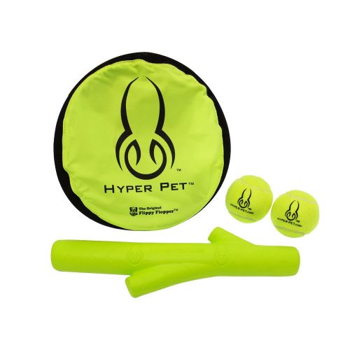 Hyper Pet Interactive Dog Toys Variety Pack [Includes Flippy Flopper Dog Frisbee, Hyper Chewz Stick Dog Fetch Toy, Tennis Balls for Dogs (2 Pack)]