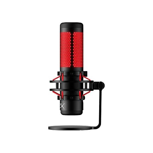  HyperX QuadCast - USB Condenser Gaming Microphone, for PC, PS4, PS5 and Mac, Anti-Vibration Shock Mount, Four Polar Patterns, Pop Filter, Gain Control, Podcasts, Twitch, YouTube, Discord, Red LED