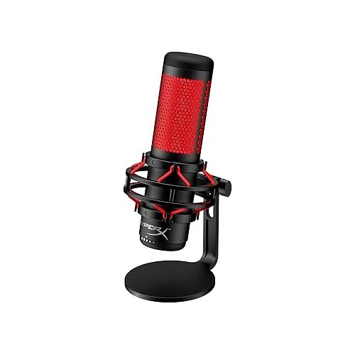  HyperX QuadCast - USB Condenser Gaming Microphone, for PC, PS4, PS5 and Mac, Anti-Vibration Shock Mount, Four Polar Patterns, Pop Filter, Gain Control, Podcasts, Twitch, YouTube, Discord, Red LED