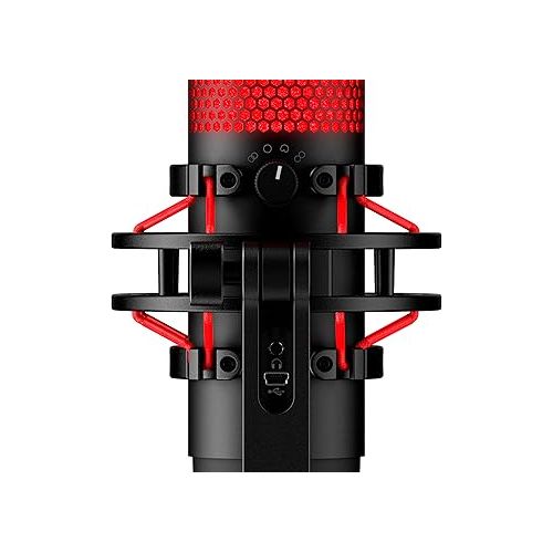  HyperX QuadCast - USB Condenser Gaming Microphone, for PC, PS4, PS5 and Mac, Anti-Vibration Shock Mount, Four Polar Patterns, Pop Filter, Gain Control, Podcasts, Twitch, YouTube, Discord, Red LED