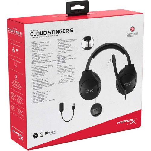  HyperX Cloud Stinger S ? Gaming Headset, for PC, Virtual 7.1 Surround Sound, Lightweight, Memory Foam, Soft Leatherette, Durable Steel Sliders, Swivel-to-Mute Noise-Cancelling Micr