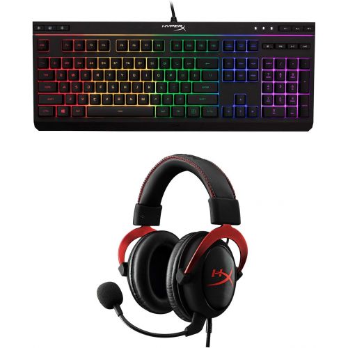  HyperX Cloud II Gaming Headset - 7.1 Surround Sound- Red (KHX-HSCP-RD) with HyperX Alloy Core RGBMembrane Gaming Keyboard Comfortable Black - Bundle