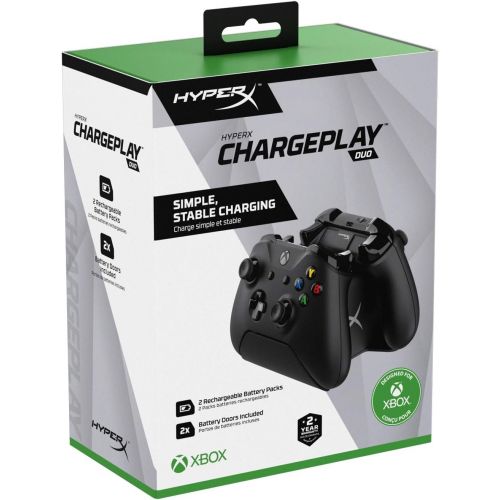  HyperX ChargePlay Duo - Controller Charging Station for Xbox Series XS and Xbox One Wireless Controllers, Includes Two 1400mAh Rechargeable Battery Packs and Additional Battery Doo