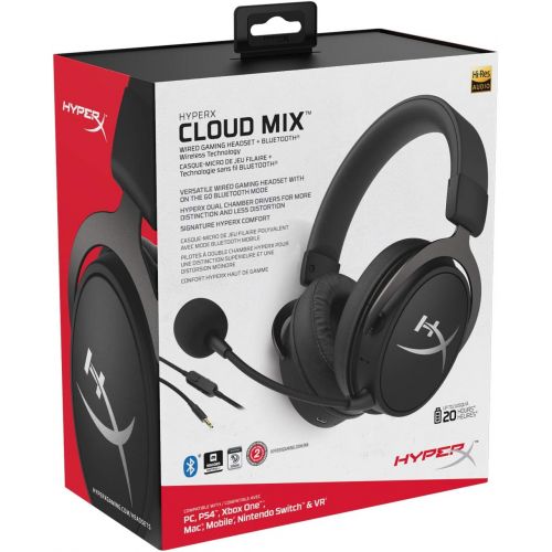  HyperX Cloud MIX - Wired Gaming Headset + Bluetooth, Game and Go, Detachable Microphone, Signature HyperX Comfort, Lightweight, Multi Platform Compatible - Black