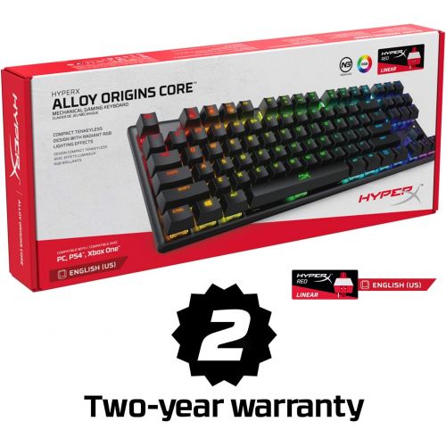  HyperX Alloy Origins Core - Tenkeyless Mechanical Gaming Keyboard, Software Controlled Light & Macro Customization, Compact Form Factor, RGB LED Backlit, Linear HyperX Red Switch