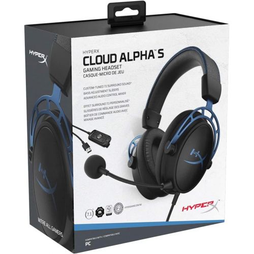  HyperX Cloud Alpha S - PC Gaming Headset, 7.1 Surround Sound, Adjustable Bass, Dual Chamber Drivers, Chat Mixer, Breathable Leatherette, Memory Foam, and Noise Cancelling Microphon