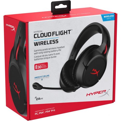  HyperX Cloud Flight - Wireless Gaming Headset, Long Lasting Battery up to 30 Hours, Detachable Noise Cancelling Microphone, Red LED Light, Comfortable Memory Foam, Works with PC, P