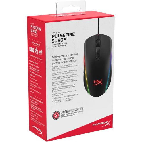  HyperX Pulsefire Surge - RGB Wired Optical Gaming Mouse, Pixart 3389 Sensor up to 16000 DPI, Ergonomic, 6 Programmable Buttons, Compatible with Windows 10/8.1/8/7 - Black