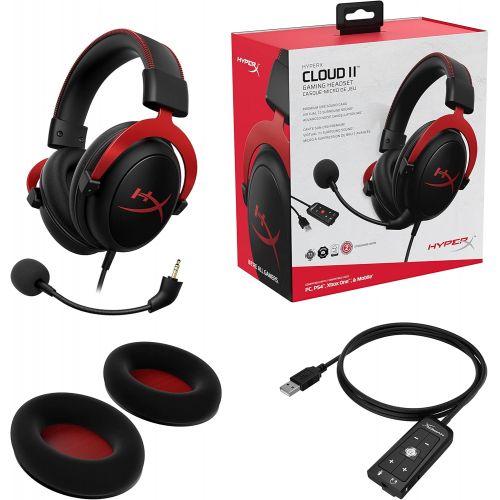  HyperX Cloud II - Gaming Headset, 7.1 Surround Sound, Memory Foam Ear Pads, Durable Aluminum Frame, Detachable Microphone, Works with PC, PS5, PS4, Xbox Series XS, Xbox One ? Red