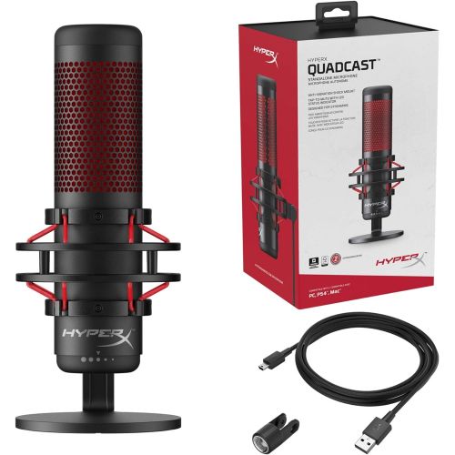  [아마존베스트]HyperX QuadCast - USB Condenser Gaming Microphone, for PC, PS4 and Mac, Anti-Vibration Shock Mount, Four Polar patterns, Pop Filter, Gain Control, Podcasts, Twitch, YouTube, Discor