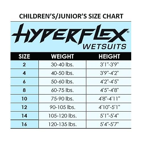  Hyperflex Junior Size Access Full Body 3mm Backzip Wetsuit Watersports - Warm 4-Way Stretch Neoprene - Adjustable Collar and Flat Lock Construction - High Performance 50+ UV SHIELD