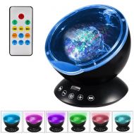 Ocean Wave Projector Night Light Mood Light Remote Control 7 Color Modes Hypnotic Light Auto Shut off Touch Sensor Light Built-In Music Player for Bedroom Baby Kids Living Room Chr