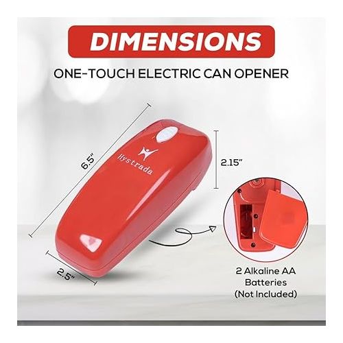  Electric Can Opener - No Sharp Edge Handheld Can Opener - Battery Operated Can Opener - Easy One-Touch Operation Can Opener - Automatic Can Opener Works on All Types of Cans (Scarlet-Red)