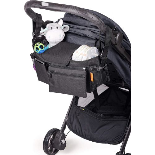  Hystrada Universal Baby Stroller Organizer ?Black Universal Stroller Caddy with Detachable Wristlet, Insulated Cool Bag Insert and Multi-Pocket Storage ? Adjustable Shoulder Strap and 2 Bon