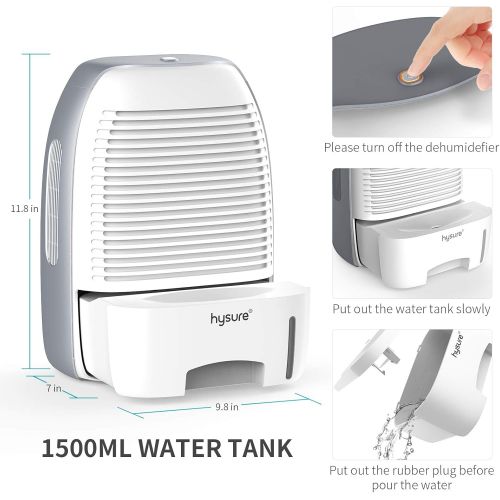  hysure Portable Mini Dehumidifier 2201 Cubic Feet Electric Safe Dehumidifier for Bedroom Home Crawl Space Bathroo RV Baby Room White