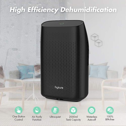  Hysure Electric Dehumidifier, Portable Dehumidifier with 2L(4.2 Pints) Water Tank, Electric Mini Dehumidifier for Bathroom, Auto Shutoff Ultra Quiet Dehumidifier for Basement Kitch