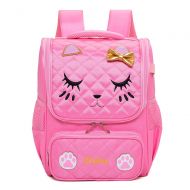 Hyundly Cute Cat Face Bowknot Girls School Backpacks For Pre-School Kindergarten one grade Backpacks