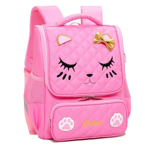  Hyundly Cute Cat Face Bowknot Girls School Backpacks For Pre-School Kindergarten one grade Backpacks